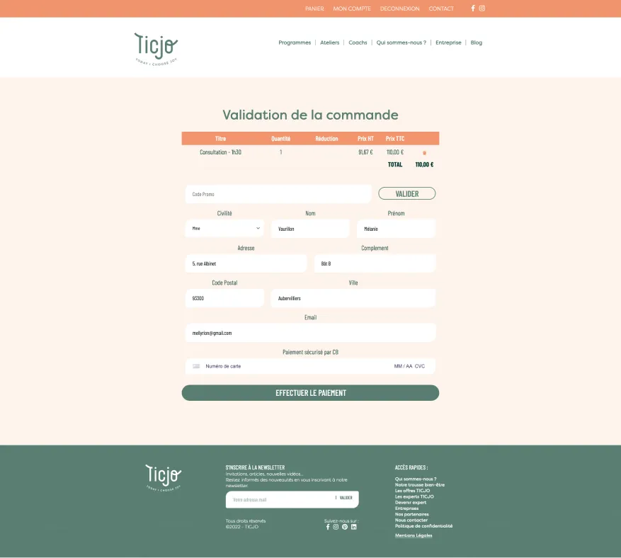 Panier du site e-commerce Ticjo